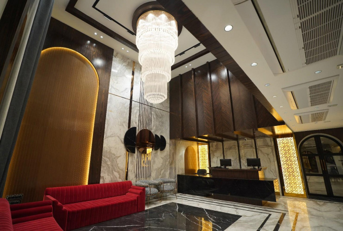 Impressive architectural details in the main lobby of Hotel Suffa International